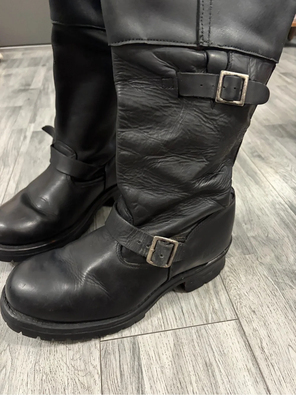 ANSA Black Leather Mid-Calf Fold Over Engineer  Boots Sz 10